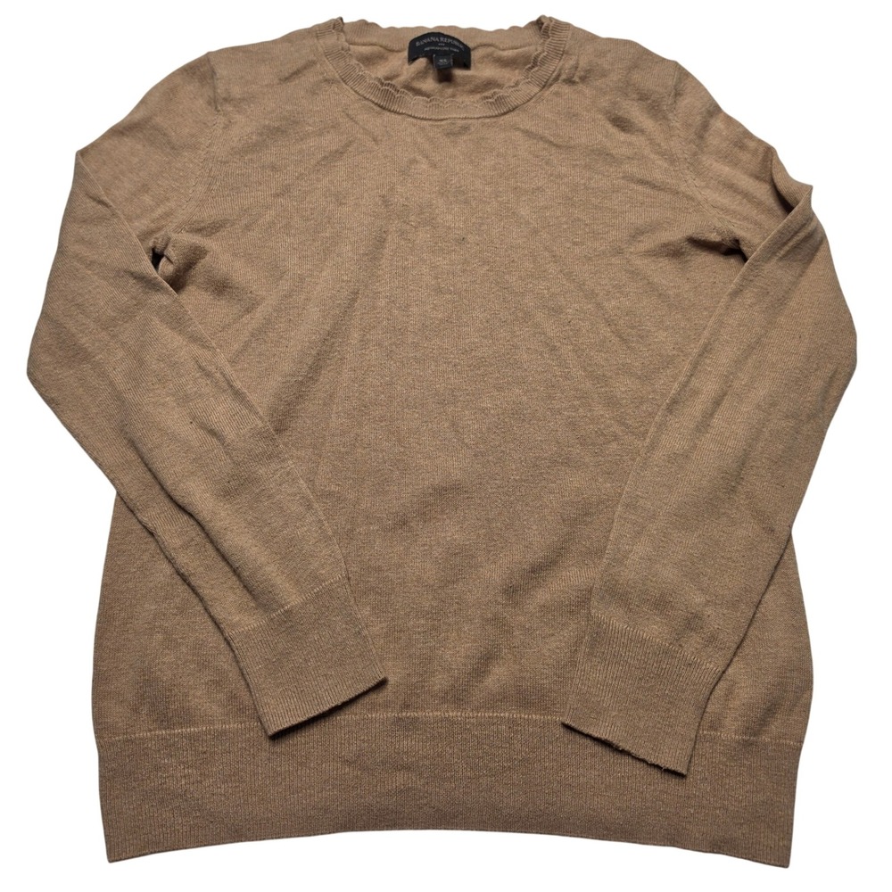 Banana Republic Womens XS Tan Cashmere Blend Scalloped Neck Sweater Luxe Yarn